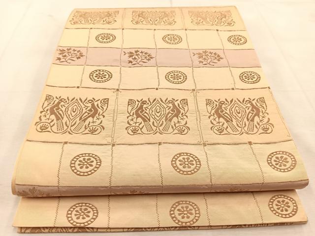 平和屋着物◎六通柄袋帯 花鳥横段文 金糸 正絹 逸品 BAAU6408yc