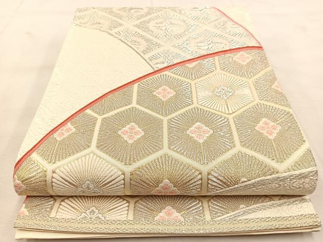 平和屋着物◎六通柄袋帯 唐織 双鶴花菱文 金銀糸 正絹 逸品 BAAU6412yc