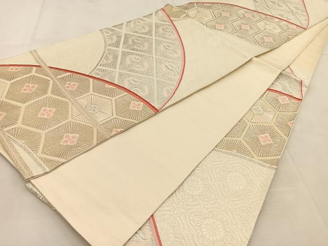 平和屋着物◎六通柄袋帯 唐織 双鶴花菱文 金銀糸 正絹 逸品 BAAU6412yc