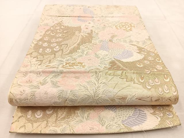 平和屋着物◎六通柄袋帯 唐織 光華孔雀 金銀糸 正絹 逸品 BAAU6430yc
