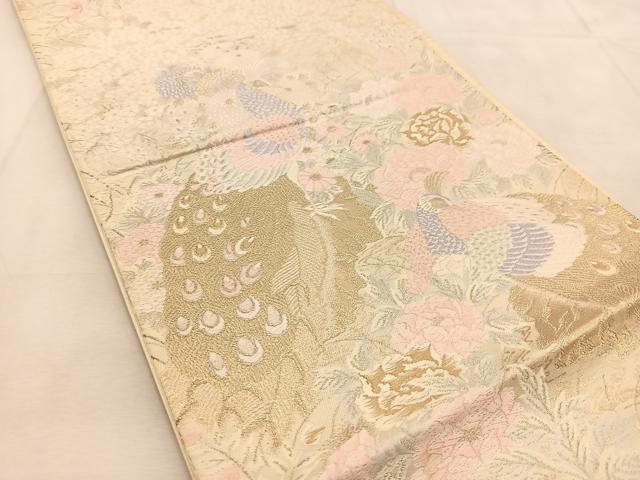 平和屋着物◎六通柄袋帯 唐織 光華孔雀 金銀糸 正絹 逸品 BAAU6430yc