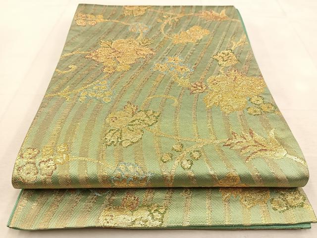 平和屋着物◎六通柄袋帯 更紗花文 金糸 正絹 逸品 BAAU6432yc