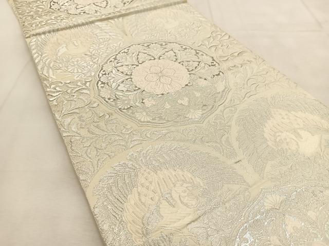 平和屋着物◎六通柄袋帯 唐織 鳳凰花丸文 銀糸 正絹 逸品 BAAU6441yc