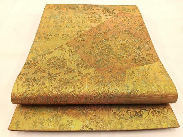 平和屋着物◎六通柄袋帯 ふくれ織 更紗花鳥文 金糸 引箔 正絹 逸品 BAAU6454yc