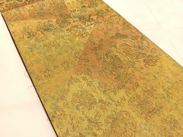平和屋着物◎六通柄袋帯 ふくれ織 更紗花鳥文 金糸 引箔 正絹 逸品 BAAU6454yc
