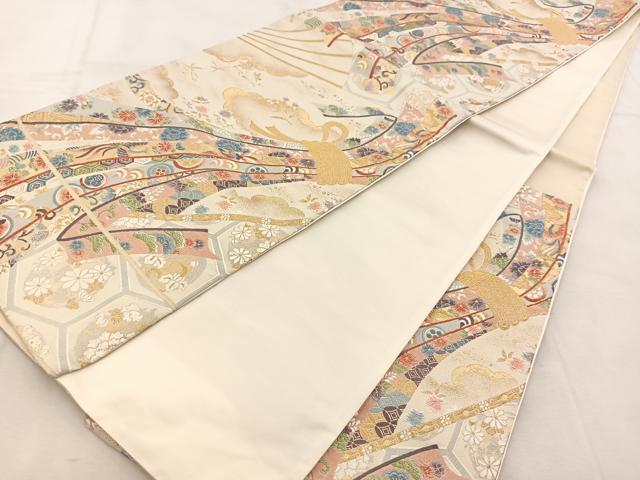 平和屋着物◎六通柄袋帯 唐織 瑞祥聚楽文 九百別織 金糸 正絹 逸品 BAAU6456yc