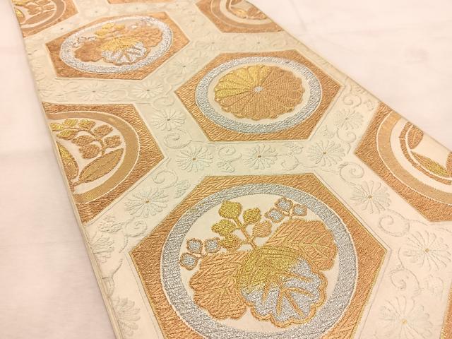 平和屋着物◎六通柄袋帯 唐織 大宮どんす 亀甲草花文 金銀糸 正絹 逸品 BAAU6474yc