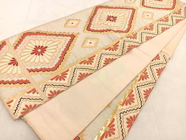 平和屋着物◎六通柄袋帯 唐織 花菱文 金銀糸 正絹 逸品 BAAU6547yc