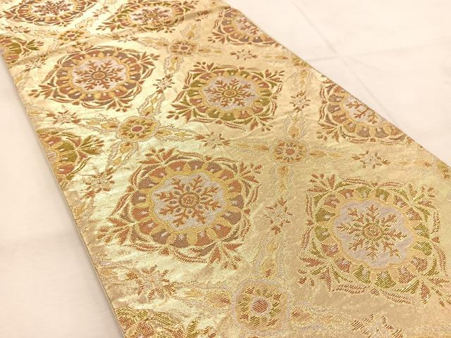 平和屋着物◎六通柄袋帯 菱天井正倉院花文 金銀糸 正絹 逸品 BAAU6555yc