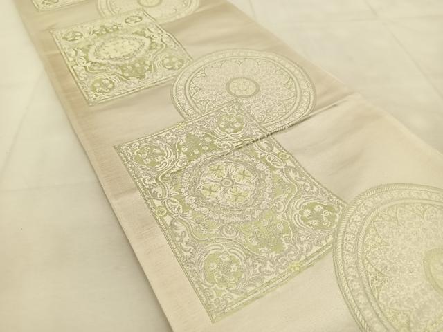 平和屋着物◎六通柄袋帯 唐織 正倉院花文 銀糸 正絹 逸品 BAAU6566yc