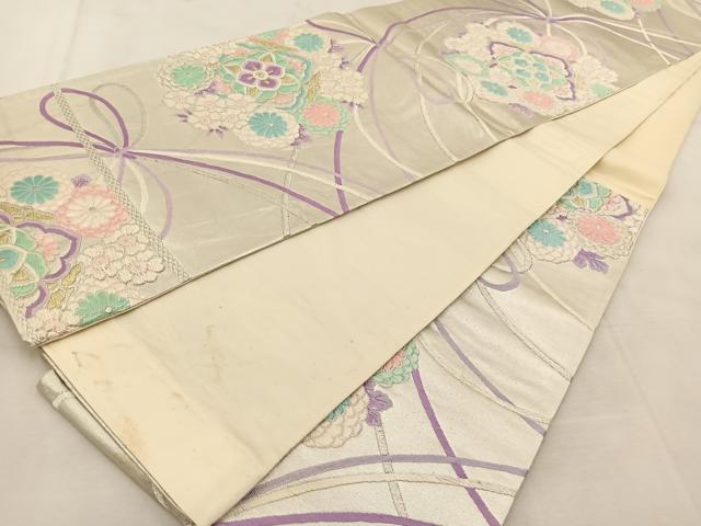 平和屋着物◎六通柄袋帯 唐織 結び紐正倉院花文 金銀糸 正絹 逸品 BAAU6575yc