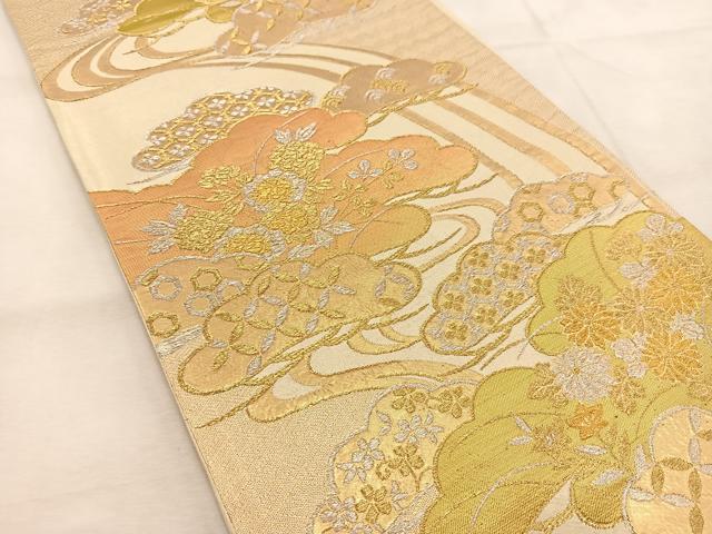 平和屋着物◎六通柄袋帯 雲取り吉祥花文 金銀糸 正絹 逸品 BAAU6590yc