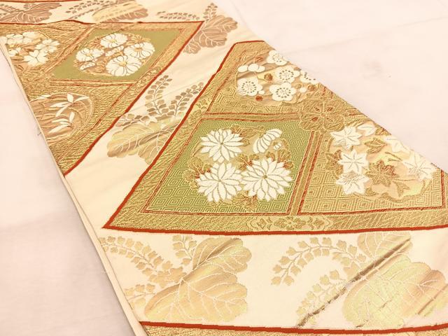 平和屋着物◎六通柄袋帯 唐織 菱花丸文 金糸 正絹 逸品 BAAU6594yc