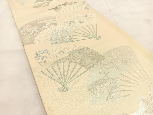 平和屋着物◎六通柄袋帯 唐織 扇面花文 銀糸 正絹 逸品 BAAU6629yc