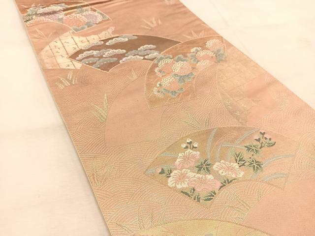 平和屋着物◎六通柄袋帯 唐織 立波地紙草花文 金糸 引箔 正絹 逸品 BAAU6635yc