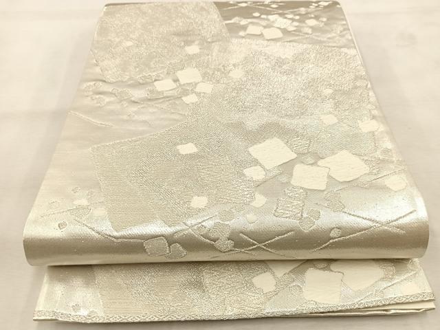 平和屋着物◎六通柄袋帯 唐織 色紙重ね文 銀糸 正絹 逸品 BAAU6646yc