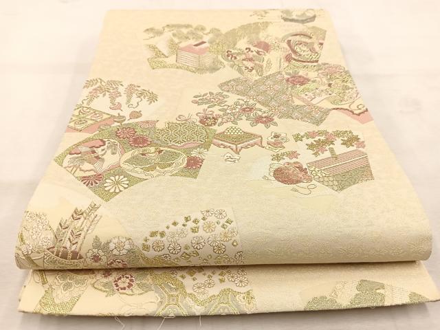 平和屋着物◎六通柄袋帯 唐織 珀鳳絵巻 金糸 正絹 逸品 BAAU6659yc