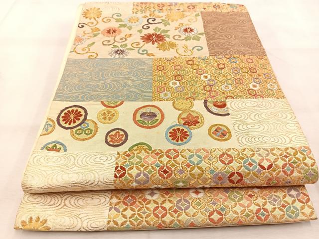 平和屋着物◎六通柄袋帯 唐織 吉祥花文 金銀糸 正絹 逸品 BAAU6662yc