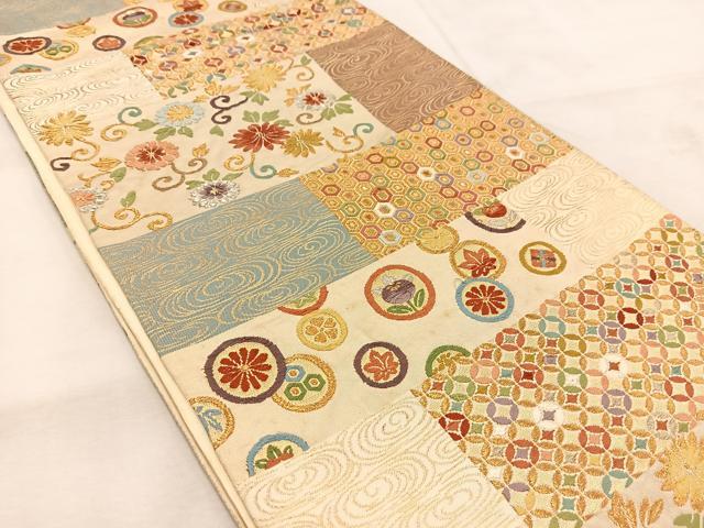 平和屋着物◎六通柄袋帯 唐織 吉祥花文 金銀糸 正絹 逸品 BAAU6662yc