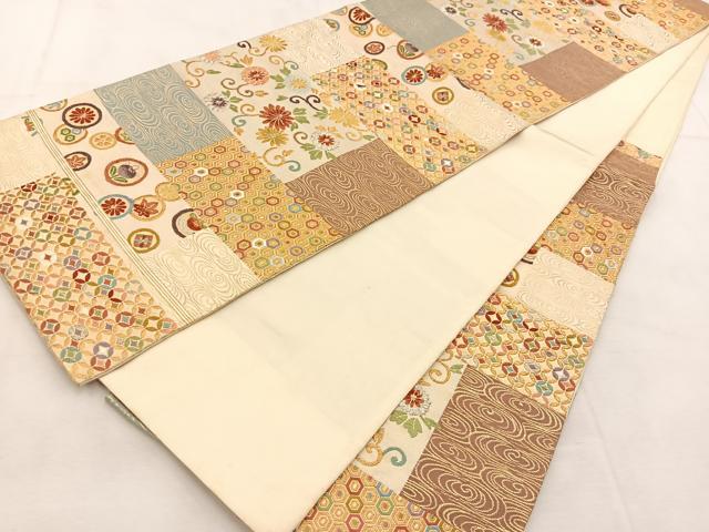 平和屋着物◎六通柄袋帯 唐織 吉祥花文 金銀糸 正絹 逸品 BAAU6662yc
