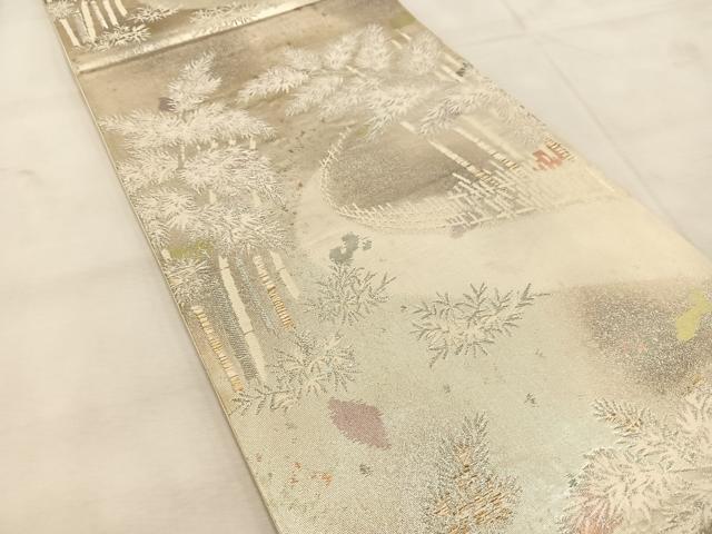 平和屋着物◎六通柄袋帯 唐織 竹林 銀糸 引箔 正絹 逸品 BAAU6671yc