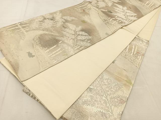 平和屋着物◎六通柄袋帯 唐織 竹林 銀糸 引箔 正絹 逸品 BAAU6671yc