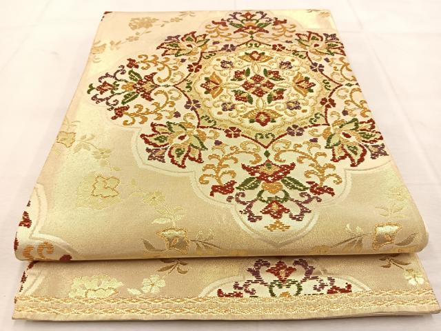 平和屋着物◎六通柄袋帯 正倉院更紗花文 金糸 正絹 逸品 BAAU6678yc