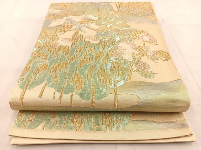 平和屋着物◎六通柄袋帯 風景松文 金銀糸 正絹 逸品 BAAU6682yc