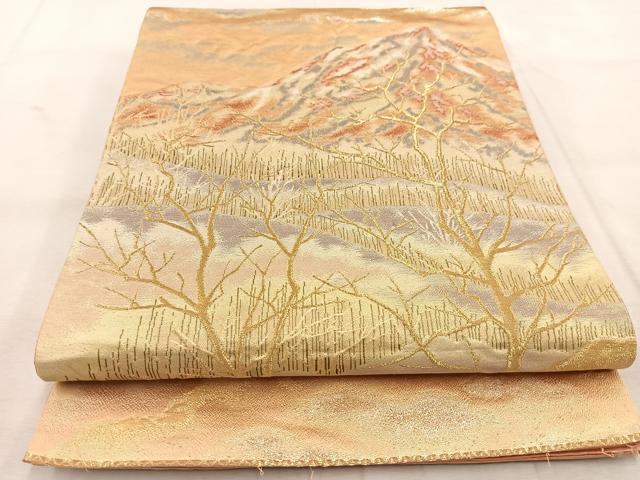 平和屋着物◎六通柄袋帯 遠山風景文 金銀糸 正絹 逸品 BAAU6685yc