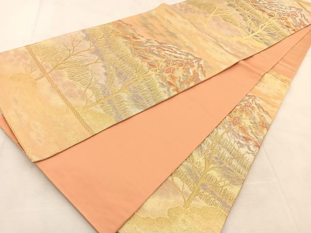 平和屋着物◎六通柄袋帯 遠山風景文 金銀糸 正絹 逸品 BAAU6685yc