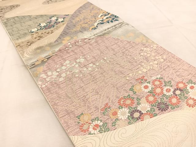 平和屋着物◎六通柄袋帯 唐織 流水遠山花文 金銀糸 正絹 逸品 BAAU6702yc