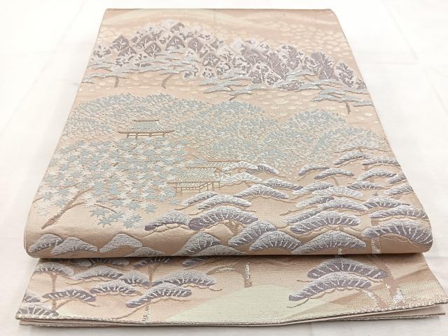 平和屋着物◎六通柄袋帯 唐織 遠山風景文 金銀糸 正絹 逸品 BAAU6718yc