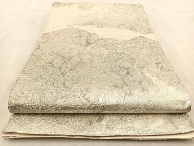 平和屋着物◎六通柄袋帯 樹林風景文 古京錦 二重引箔 銀糸 正絹 逸品 BAAU6731yc