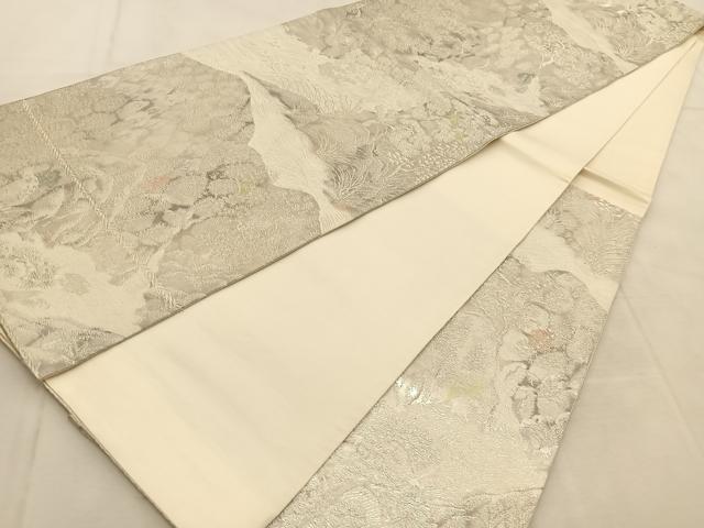 平和屋着物◎六通柄袋帯 樹林風景文 古京錦 二重引箔 銀糸 正絹 逸品 BAAU6731yc