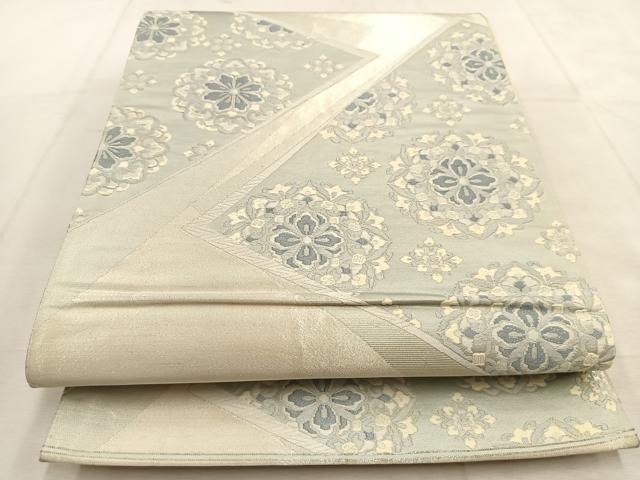 平和屋着物◎六通柄袋帯 唐織 色紙重ね正倉院花文 銀糸 正絹 逸品 BAAU6735yc