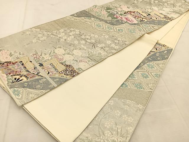 平和屋着物◎六通柄袋帯 唐織 御所車花文 プラチナ二重織 正絹 逸品 BAAU6738yc