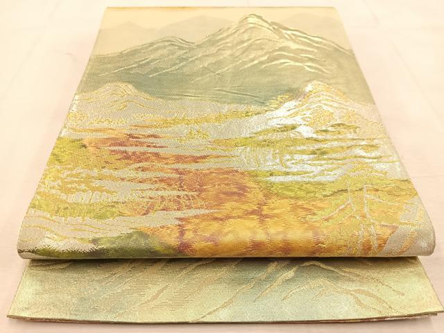 平和屋着物◎六通柄袋帯 重ね山風景文 金銀糸 正絹 逸品 BAAU6744yc
