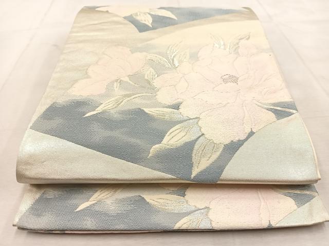 平和屋着物◎六通柄袋帯 唐織 地紙花文 銀糸 正絹 逸品 BAAU6747yc