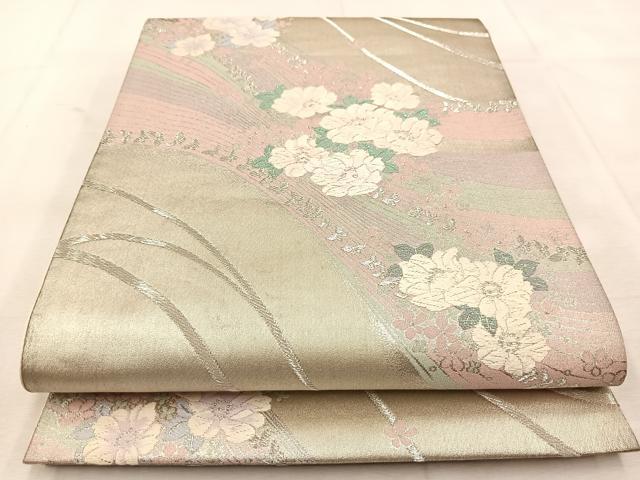 平和屋着物◎六通柄袋帯 唐織 花流水 銀糸 正絹 逸品 BAAU6761yc
