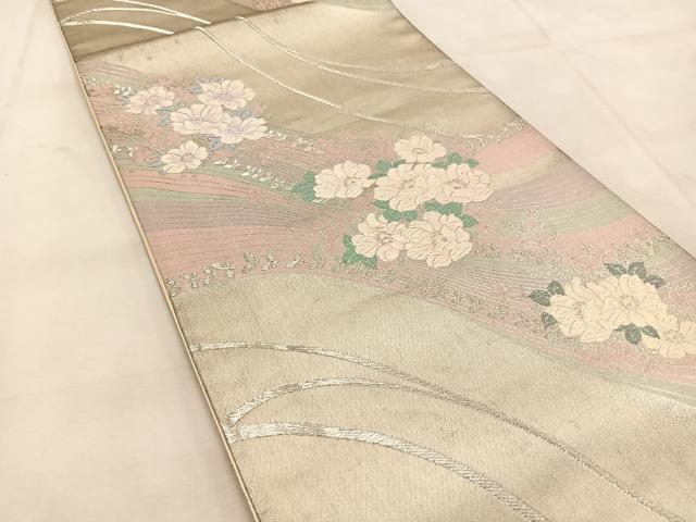平和屋着物◎六通柄袋帯 唐織 花流水 銀糸 正絹 逸品 BAAU6761yc