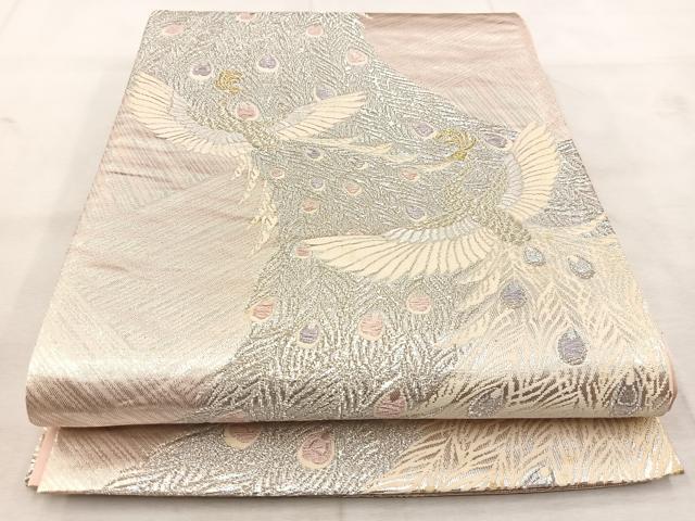 平和屋着物◎六通柄袋帯 唐織 孔雀 オーロラ箔 正絹 逸品 BAAU6763yc