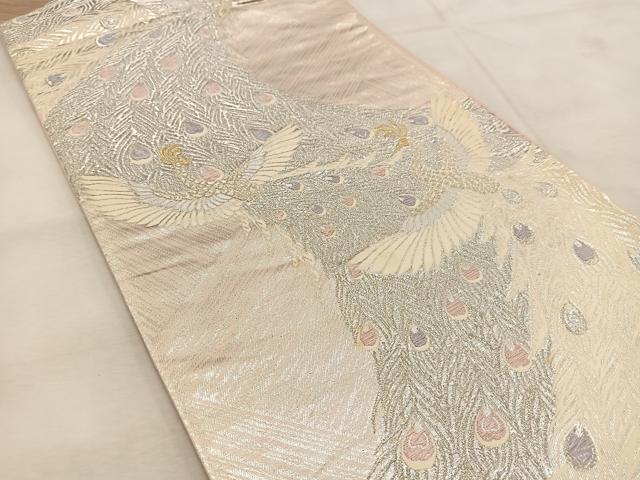 平和屋着物◎六通柄袋帯 唐織 孔雀 オーロラ箔 正絹 逸品 BAAU6763yc