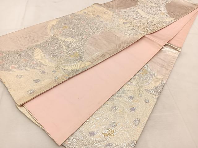平和屋着物◎六通柄袋帯 唐織 孔雀 オーロラ箔 正絹 逸品 BAAU6763yc