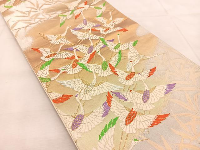 平和屋着物◎六通柄袋帯 唐織 群鶴 金銀糸 正絹 逸品 BAAU6785yc