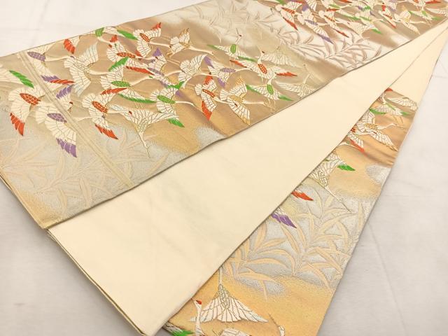 平和屋着物◎六通柄袋帯 唐織 群鶴 金銀糸 正絹 逸品 BAAU6785yc