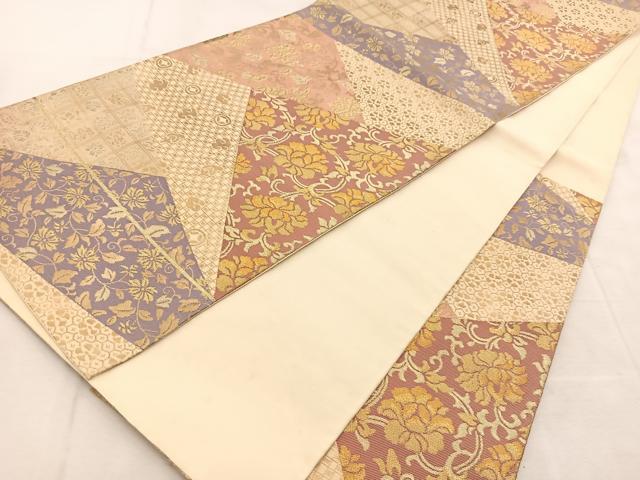 平和屋着物◎六通柄袋帯 切嵌更紗花唐草文 金糸 正絹 逸品 BAAU6787yc