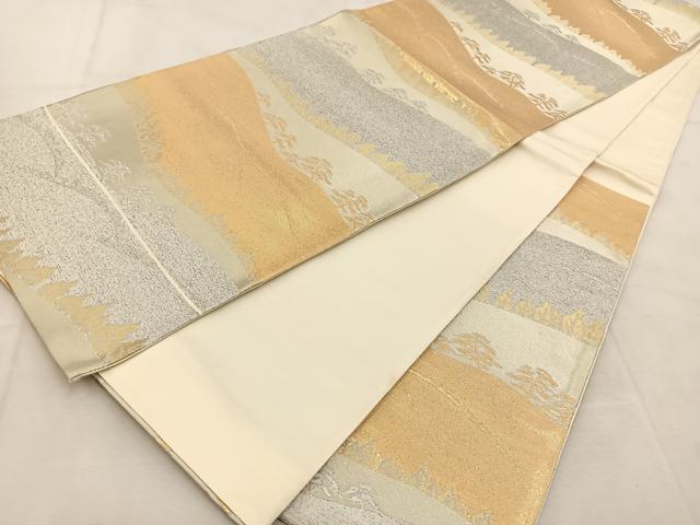 平和屋着物◎六通柄袋帯 横段樹林松文 金銀糸 正絹 逸品 BAAU6805yc