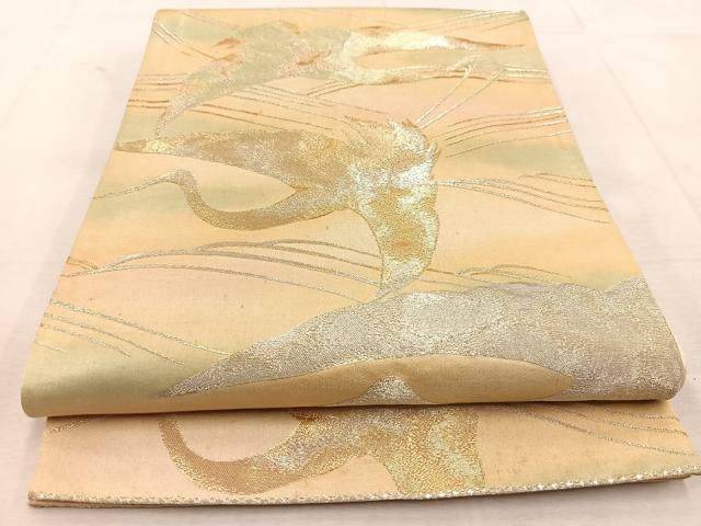 平和屋着物◎六通柄袋帯 飛鶴文 金銀糸 正絹 逸品 BAAU6812yc