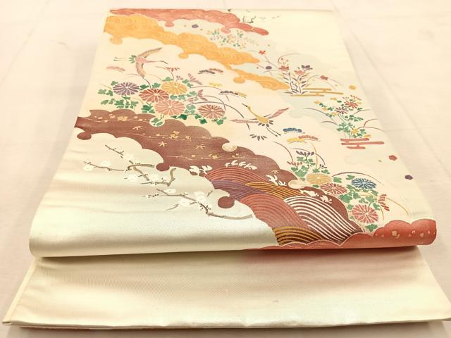 平和屋着物◎太鼓柄袋帯 雪輪取り花鳥文 金銀彩 引箔 正絹 逸品 BAAU6824yc
