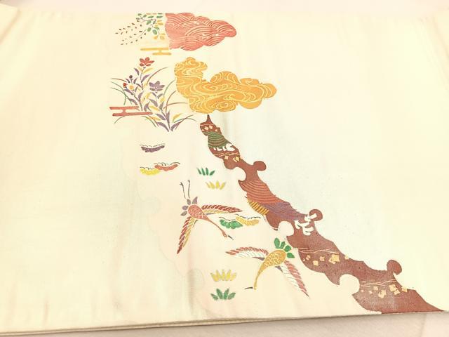 平和屋着物◎太鼓柄袋帯 雪輪取り花鳥文 金銀彩 引箔 正絹 逸品 BAAU6824yc
